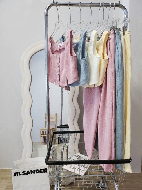 Mo.studio Sleeveless Button Down Crop Tops with Pants